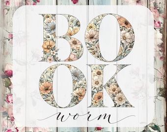 Boho Wildflower Bookworm DTF Transfers, Retro Floral Art Nouveau Dtf Design