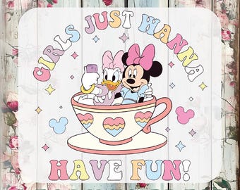 Minnie and Daisy Summer DTF Transfer, Girls Just Wanna Have Fun Ready To Press