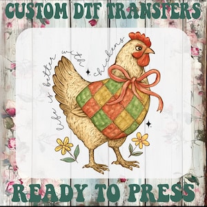 Wildflower Chicken DTF Transfer: Spring Floral Iron-On Design