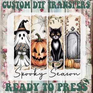 Spooky Season Dtf Transfer, Retro Halloween Cat Ghost Ready To Press