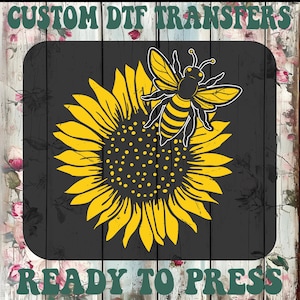 Floral Honey Bee Ready To Press, Sunflower Heat Transfer, Vintage Botanical Insect Iron On Transfer, Watercolor Honey Bee Dtf Transfers