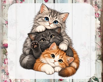 Three Cute Kittens DTF Transfer, Funny Cats Ready To Press