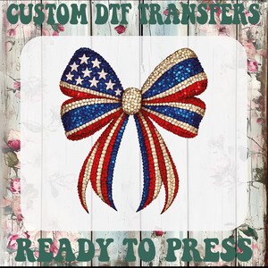Faux Rhinestone USA Flag DTF Transfer: 4th of July Coquette Bow