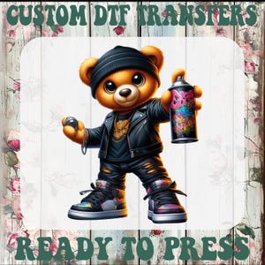 Cool Teddy Bear Dtf, Baby Shower Ready To Press, Hip Hop Bear Heat Transfer, Baby Bear Iron On Transfer, Hip Hop Graffiti Bear Dtf Transfers