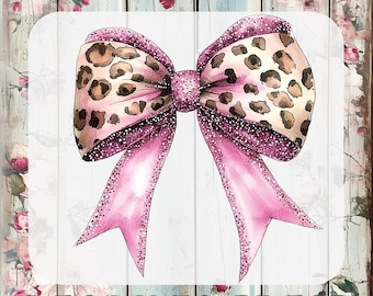 Leopard Coquette Bow DTF Transfer, Pink Bow Ready To Press