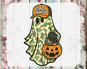 Camo Halloween Ghost DTF Transfer, Candy Hunter Ready To Press