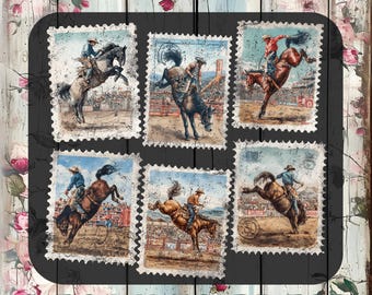 Vintage Rodeo Cowboy Stamp DTF Transfer, Western Bronco Rider Ready to Press