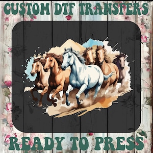 Watercolor Horse Ready To Press, Western Heat Transfer, Cowgirl Iron On Transfer, Watercolor Wild Horse Dtf Transfers, Running Horses DTF