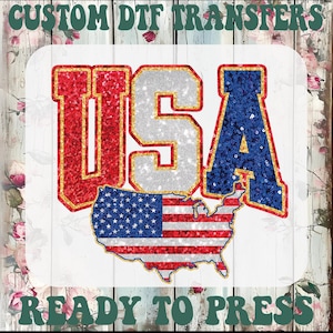 Glitter 4th of July DTF Transfer: USA Map Iron On, Ready To Press