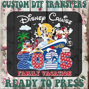 Prêt à presser Cruise 2025, transfert à chaud Mickey et ses amis, transfert à repasser avec personnages de dessins animés, transferts Dtf pour vacances en famille