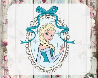 Elsa Heat Transfer, Disney Princess Mirror Bow, Ready to Press DTF