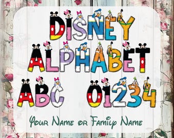 Mouse and Friends Doodle Alphabet Dtf, Disney Alphabet Letters Ready To Press, Birthday Numbers Iron On Transfer, Custom Name Heat Transfer