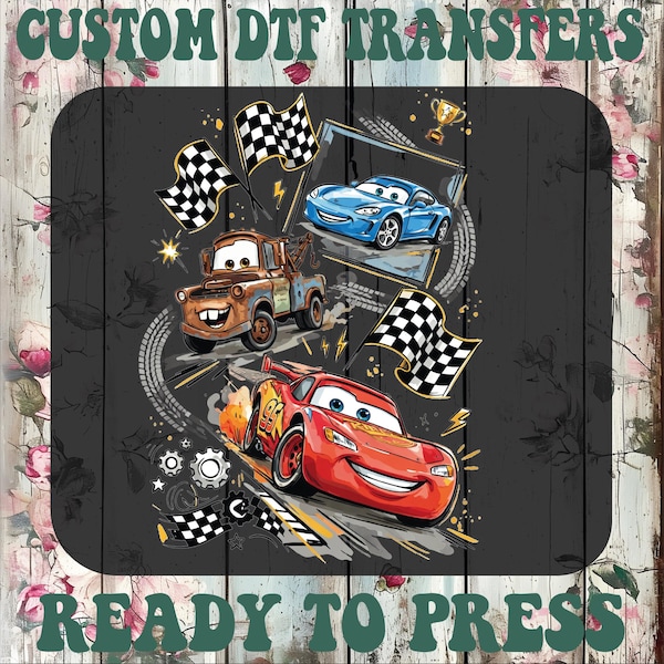 Cars Lightning McQueen Mater DTF Transfer, Race Car Heat Press Design