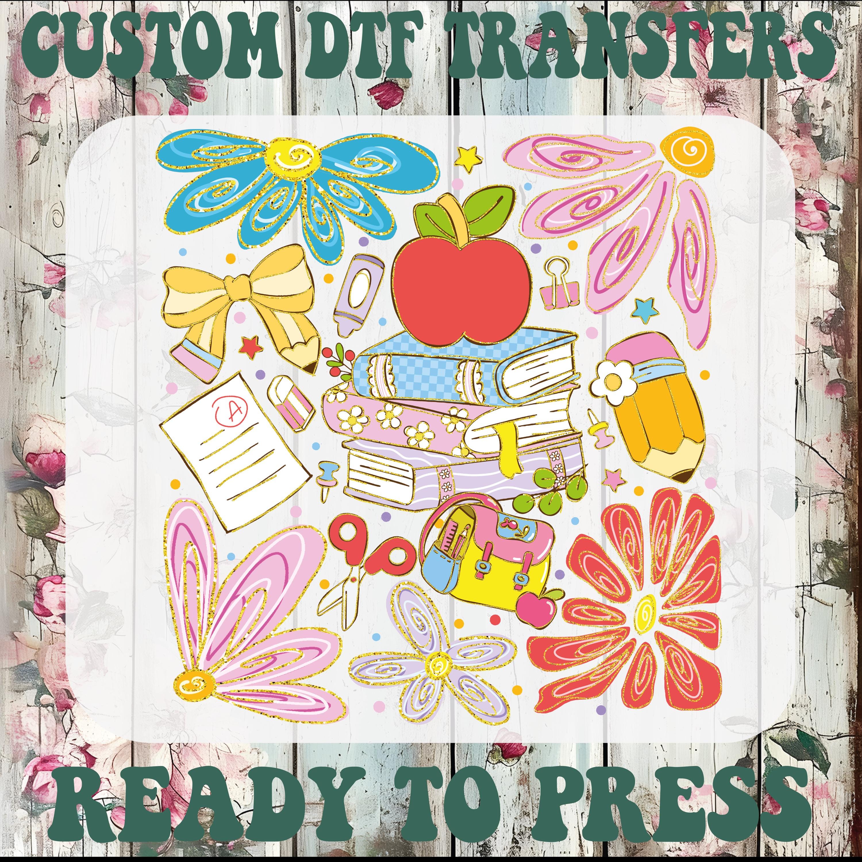 Boho Floral Teacher Dtf, Preppy Teacher Appreciation Gift Ready To Press, Teacher Bookshelf Heat Transfer, Glitter Teacher Iron On Transfer