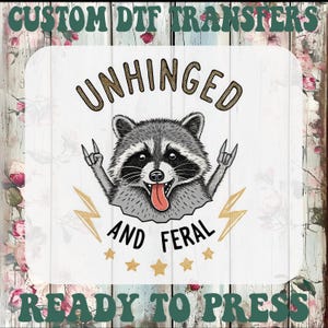 Rock&#39;n Roll Raccoon DTF Transfer: Unhinged & Feral Ready to Press