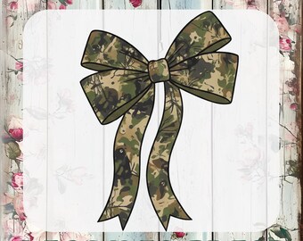 Camo Coquette Bow DTF Heat Transfer, Camouflage Bow Ready To Press