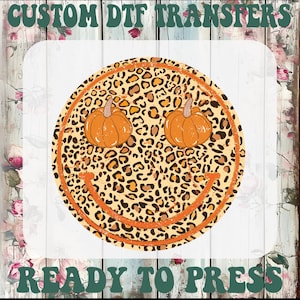 Leopard Fall Smiley Ready To Press, Preppy Fall Heat Transfer, Tis The Season Iron On Transfer,  Leopard Pumpkin Dtf Transfer, Autumn Dtf