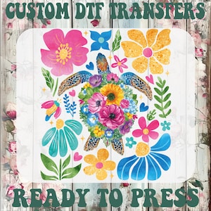 Sea Turtle Dtf, Nautical Ready To Press, Boho Floral Turtle Heat Transfer, Beach Vibes Iron On Transfer, Summer Vacation Dtf, Fisherman Dtf