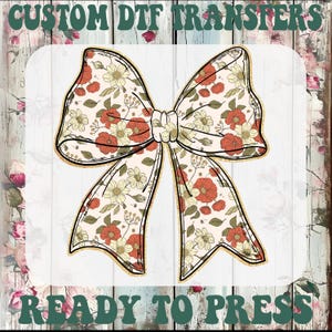 Coquette Floral Fall Vibes Ready To Press, Retro Fall Bow Heat Transfer, Fall Coquette Bow Iron On Transfer, Autumn Pumpkin Dtf Transfers