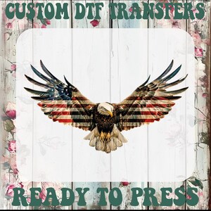 Eagle Flag Dtf, Patriotic USA Eagle Ready To Press, United States Eagle Heat Transfer, Red White Blue American Flag Iron On Transfer