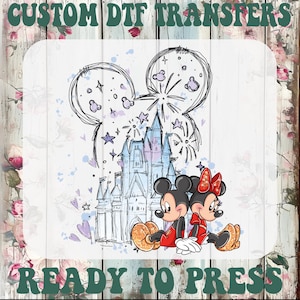Disney Castle Dtf, Mickey And Minnie Mouse Castle Ready To Press, Watercolor Color Mouse Castle Heat Transfer, Disney Iron On Transfer