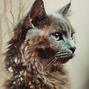 Stunning digital side profile of Russian blue cat.