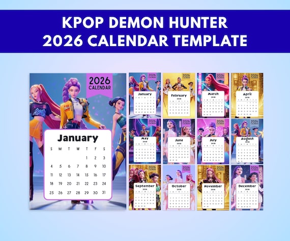 2026 KPOP Demon Hunter Calendar, Printable Anime Wall Calendar