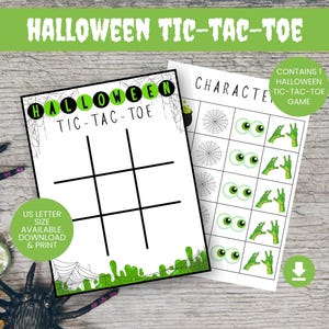 Halloween Tic Tac Toe Printable Game for Kids, Green Spooky Classroom Activity, Trick or Treat Favor, Halloween Party Printable PDF