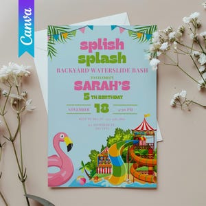 Splish Splash Pool Party Invitation: Editable Girl&#39;s Summer Birthday (5x7 Digital Download)