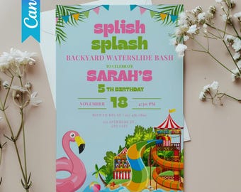 Splish Splash Pool Party Invitation: Editable Girl's Summer Birthday (5x7 Digital Download)