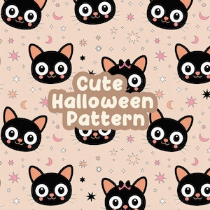 Black Cats Seamless Pattern, Cute Halloween Cat Digital Paper, Spooky Seamless Backgrounds, Creepy Cute Cat Print, Halloween Digital Paper