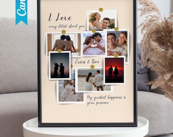 Editable Romantic Photo Collage Template, Custom Couple Picture Board, Printable Love Gift, Canva Wall Art, Digital Photo Frame Download