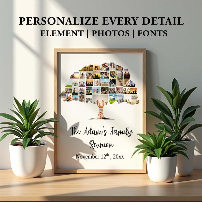 Editable Family Tree Photo Collage, Family Reunion Canva Template ...