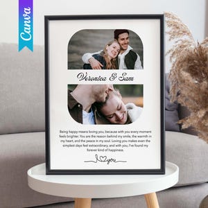 Editable Photo Collage Frame Template, Personalized Picture Gift, Custom Canva Couple Wall Art, Printable Anniversary Love Collage