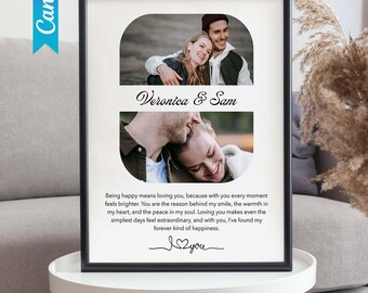 Editable Photo Collage Frame Template, Personalized Picture Gift, Custom Canva Couple Wall Art, Printable Anniversary Love Collage