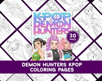 30 KPOP Demon Hunters Coloring Pages, Printable Anime Coloring Pages for Teens & Kids, KPOP Art, Demon Hunters Coloring Book,  Kids Activity