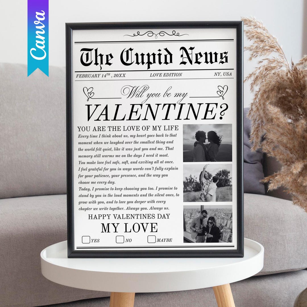 Will You Be My Valentine Newspaper Canva Template, Cupid News Printable ...