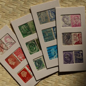 Juego de 4 marcapáginas vintage con collage de sellos / Sellos postales auténticos reciclados / Regalo único hecho a mano para amantes de los libros y lectores / Artesanía sostenible