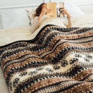 Sheep Wool Blend Blanket, Soft Warm Throw, Cozy Breathable Wool Cover, Natural Comfort Bedding