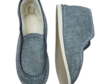Handmade Felted Wool Slippers: Sheepskin Lined Warm House Shoes