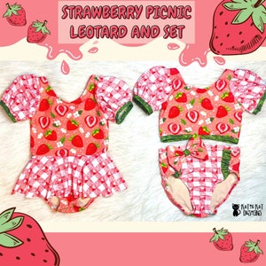 Strawberry Picnic leotard /dance wear set- child sizes XS-XL