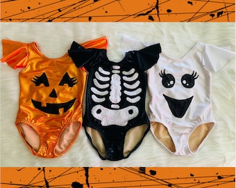 Halloween leotard- Ghost, Pumpkin, Skeleton- child sizes XS-L