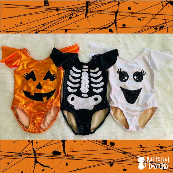 Halloween leotard- Ghost, Pumpkin, Skeleton- child sizes XS-L