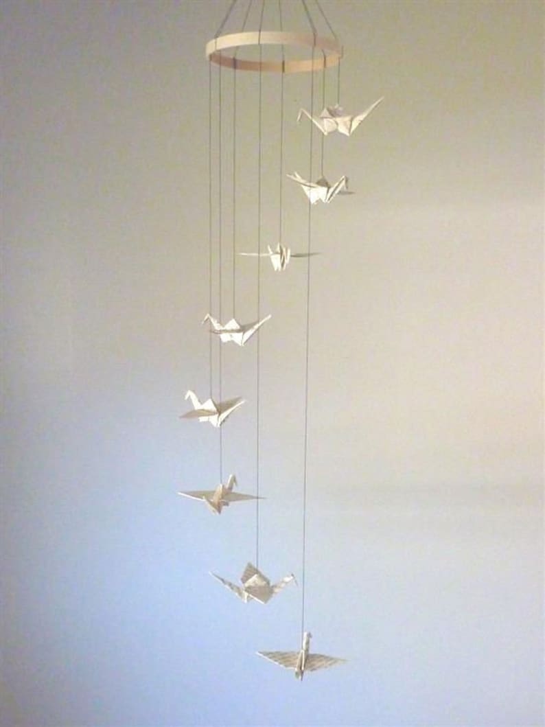 Origami Crane Mobile Eco Friendly Children Decor Baby Mobile Bookish Book Bedroom Recycled Upcycled Repurposed image 2