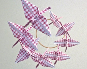 Origami Crane Mobile Baby Mobile Children Decor Baby Nursery Crib Home Decor Unique Bedroom Picnic Eco Friendly Gingham