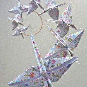 Baby Mobile Origami Crane Mobile Children Decor Eco Friendly Art Baby Nursery Home White Floral Flowers Bird Bedroom Peace Kids Fun image 5