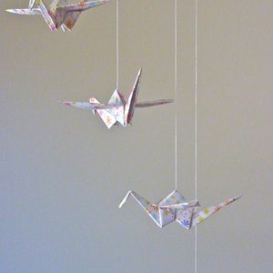 Baby Mobile Origami Crane Mobile Children Decor Eco Friendly Art Baby Nursery Home White Floral Flowers Bird Bedroom Peace Kids Fun image 4