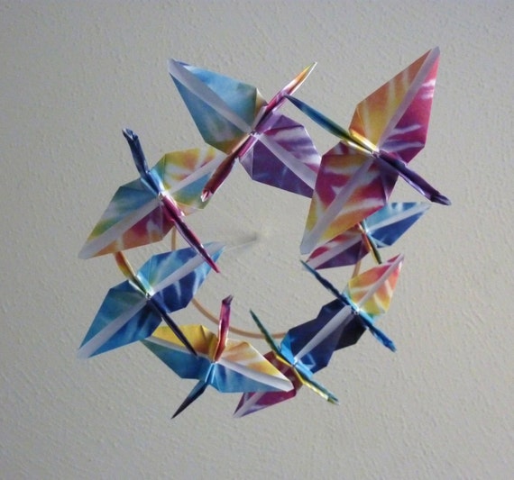 Origami Kranich Mobile Baby Kinder Dekor Eco Friendly Kindergarten Wohnmobil Einzigartigen Regenbogen Tie Dye Vögel Kinder Schlafzimmer Spaß Bunten