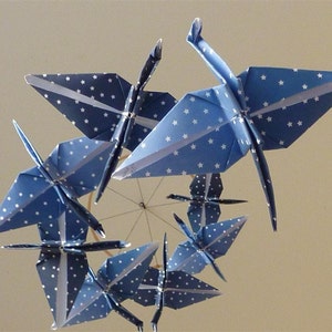 Origami Crane Mobile Children Decor Baby Mobile Baby Nursery Home Decor Starry Night Unique Blue Night Bedroom Unique Stars image 1