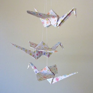 Baby Mobile Origami Crane Mobile Children Decor Eco Friendly Art Baby Nursery Home White Floral Flowers Bird Bedroom Peace Kids Fun image 3